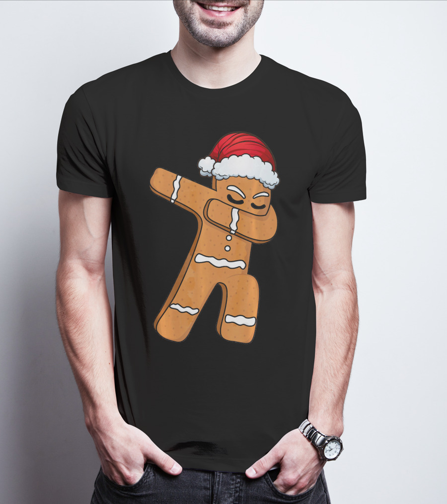 Dabbing Gingerbread Man With Santa Hat Holiday Fun T-Shirt