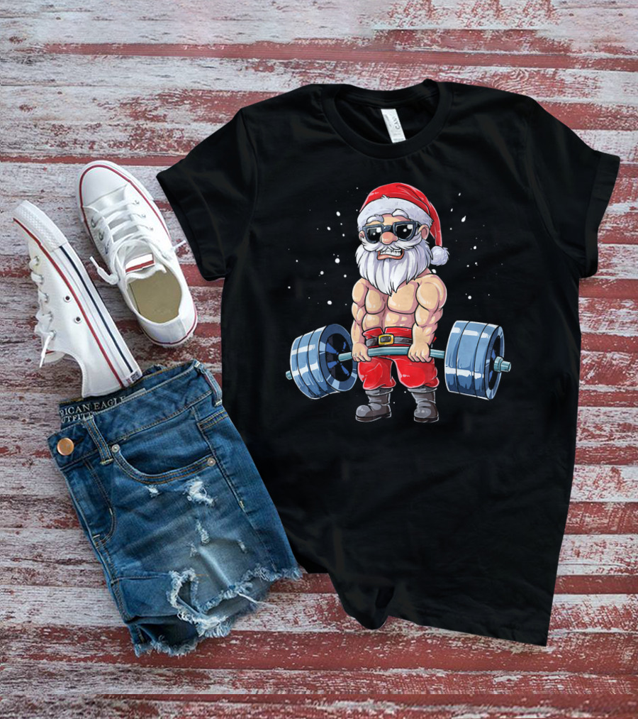 Muscular Santa Deadlift Fitness Christmas T-Shirt