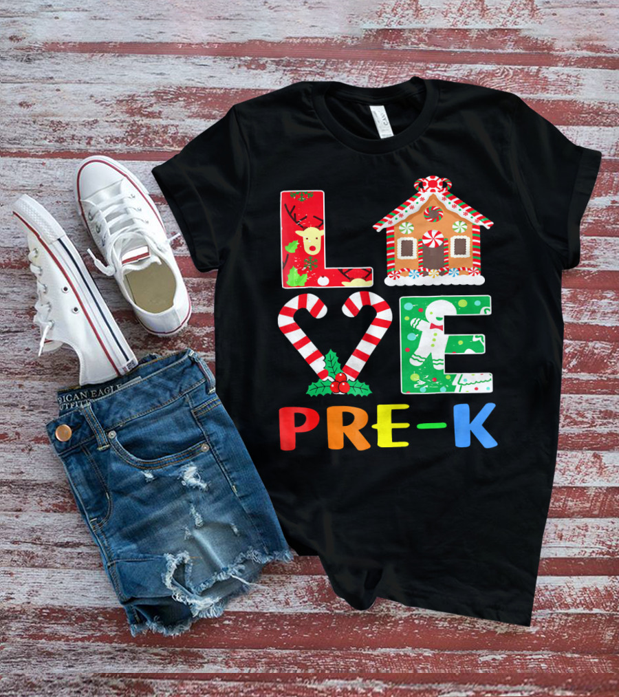 LOVE Candy Cane Reindeer Gingerbread PRE-K T-Shirt