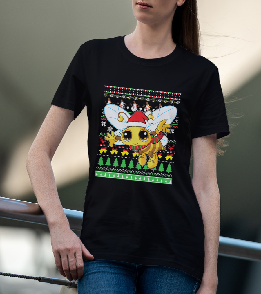 UglyBee Santa Claus Lovely Christmas Sweater Pattern With Cartoon Bee T-Shirt