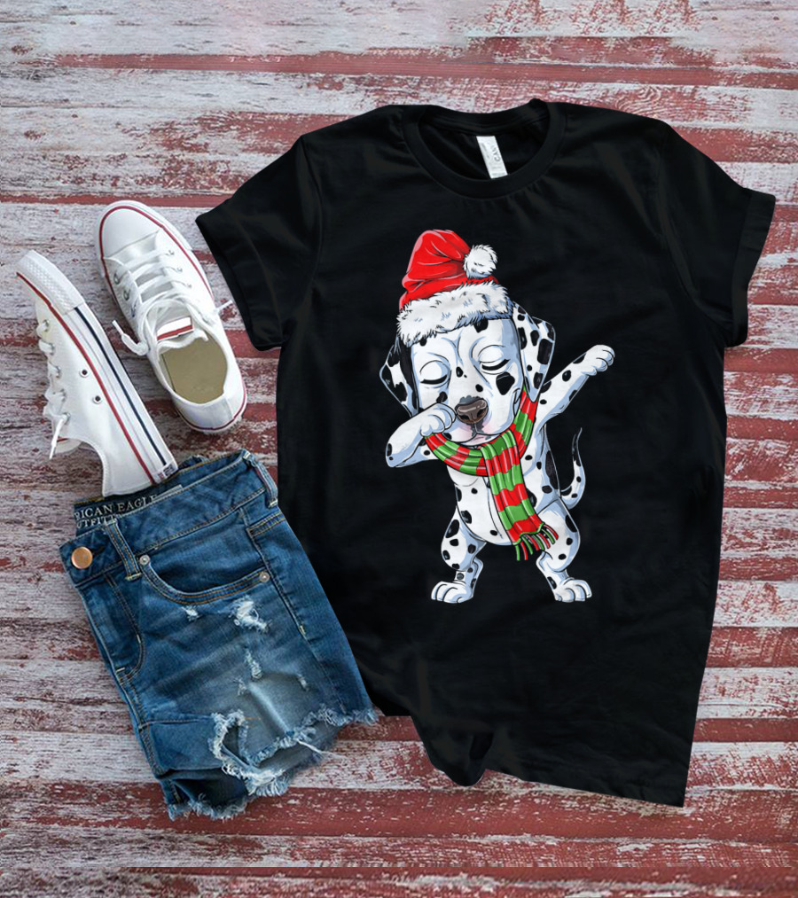 Dabbing Dalmatian Puppy In Santa Hat And Festive Scarf T-Shirt