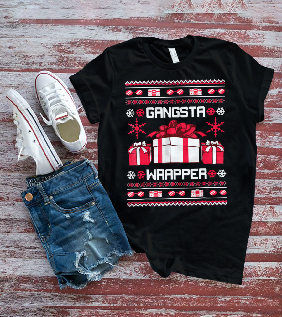 Gangsta Wrapper Christmas Presents And Boomboxes Ugly T-Shirt