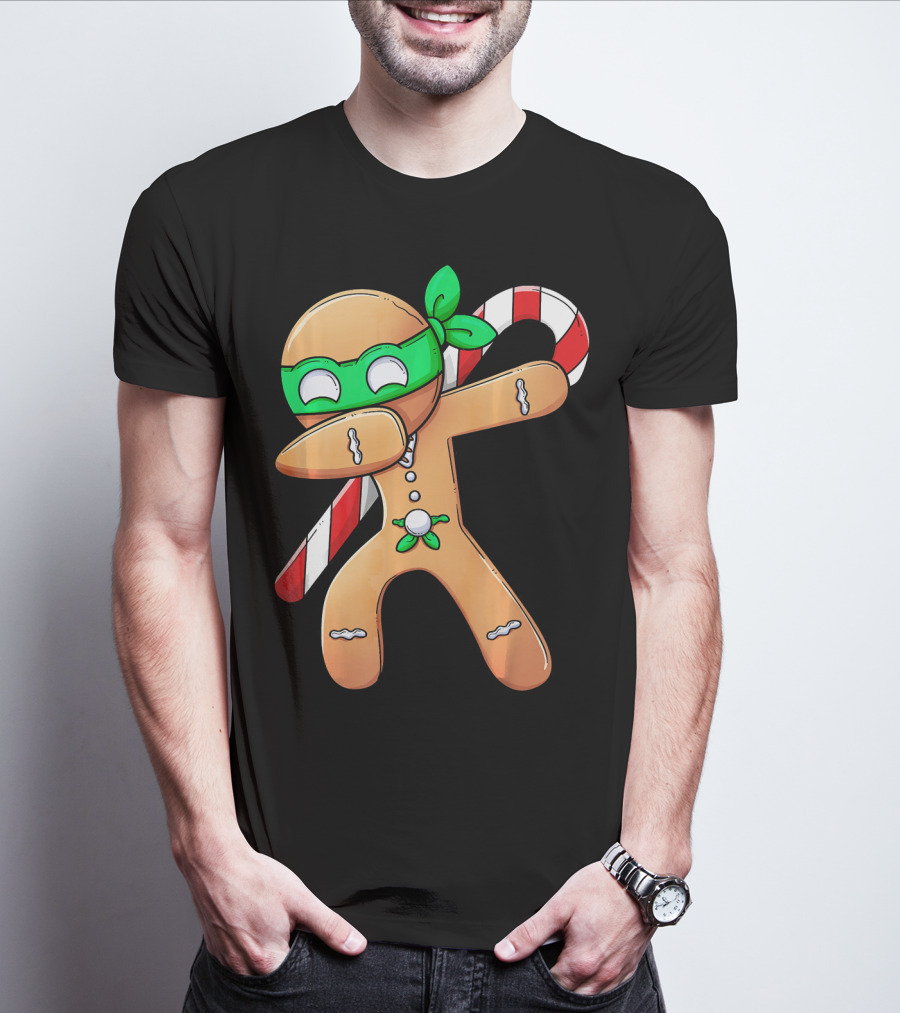 Christmas Boys Dabbing Gingerbread Ninja Candy Cane T-Shirt