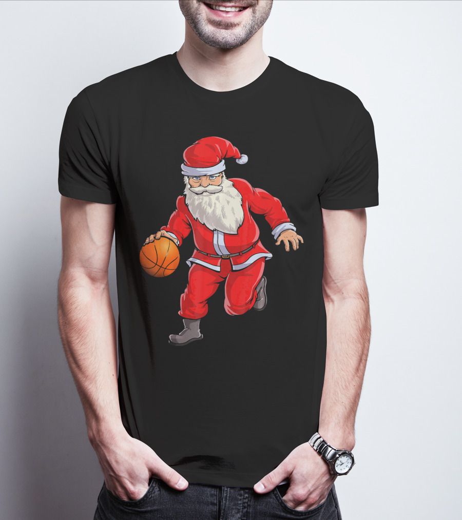 Santa Claus Basketball Dribble Christmas T-Shirt