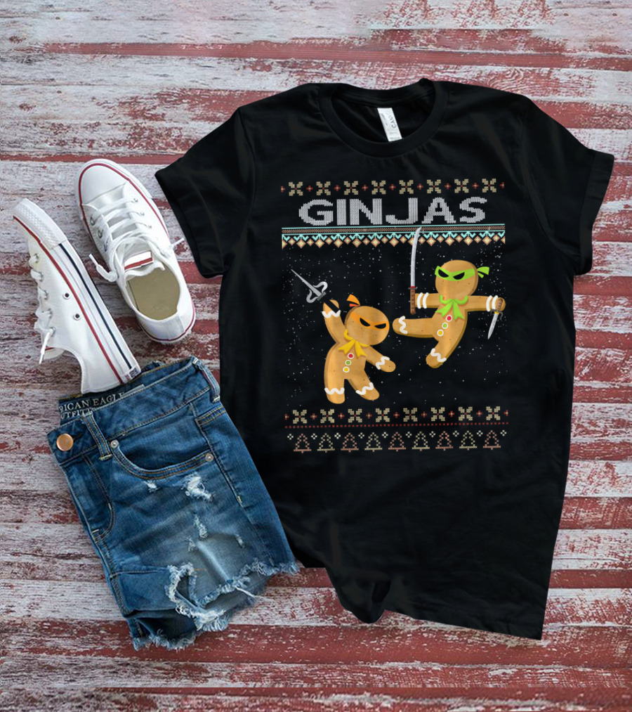 Ginjas Gingerbread Ninjas Funny Ugly Christmas T-Shirt
