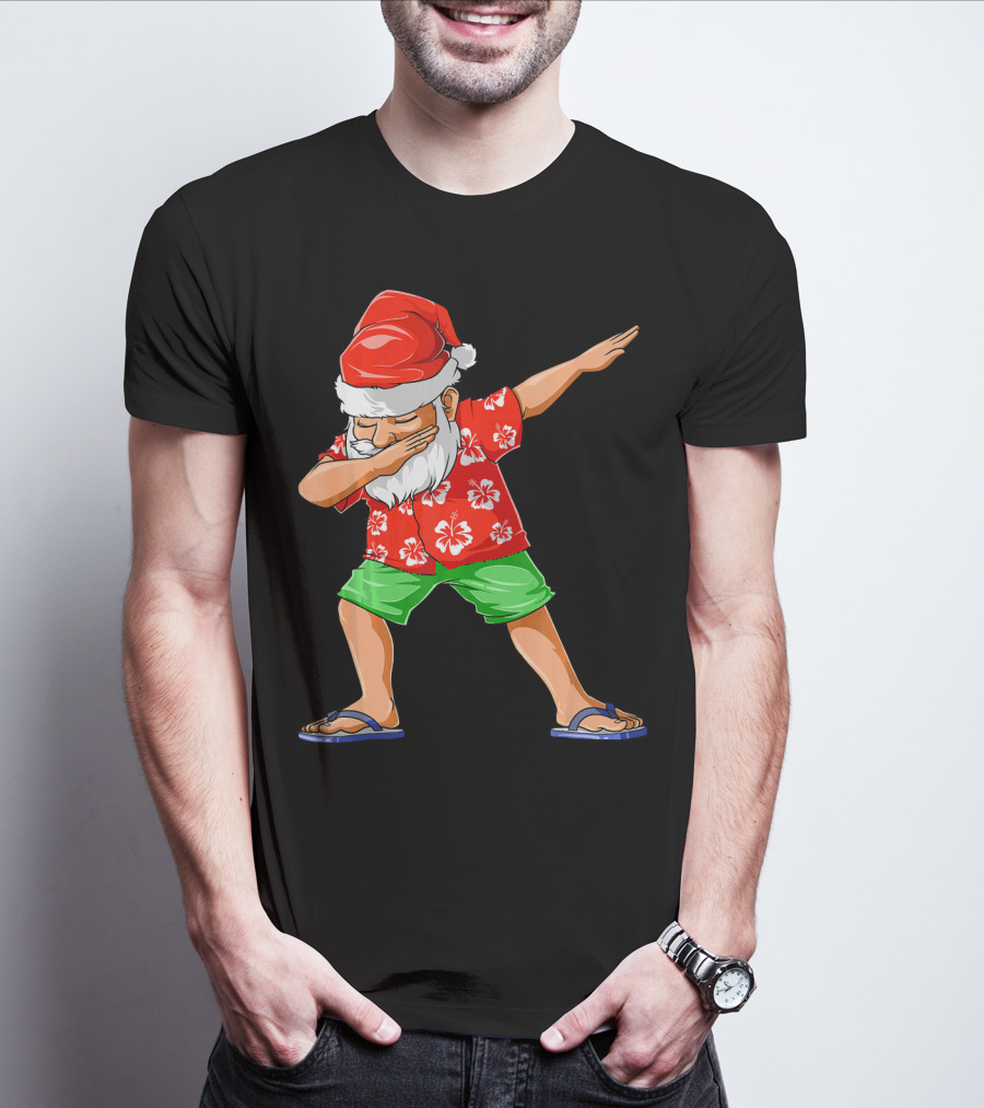 Dabbing Santa In Hawaiian Shirt And Sandals Christmas In July Party T-Shirt