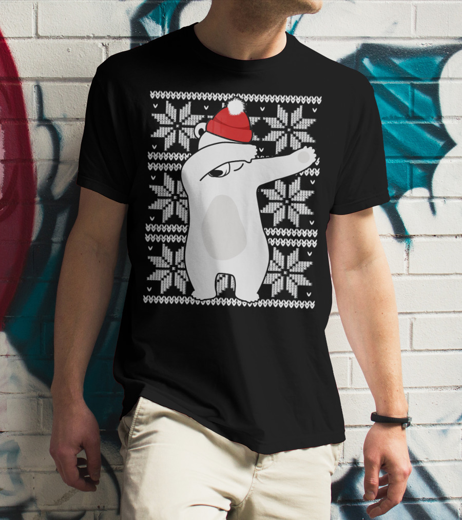 UGLY CHRISTMAS Dabbing Polar Bear In Santa Hat With Snowflake T-Shirt