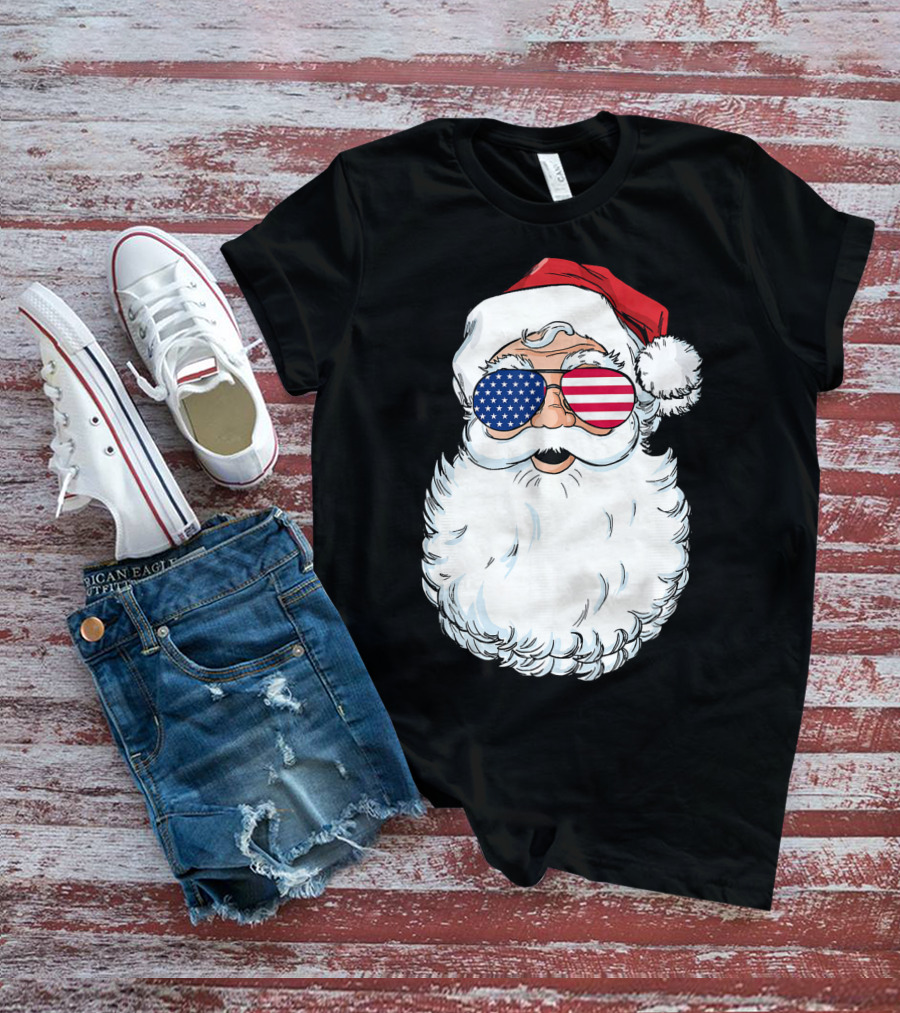 Santa Claus Patriotic USA Sunglasses Christmas T-Shirt