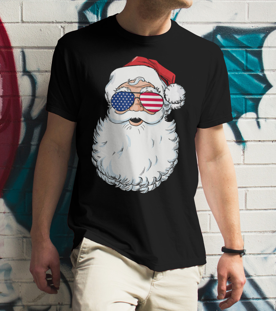 Santa Claus Patriotic USA Sunglasses Christmas T-Shirt