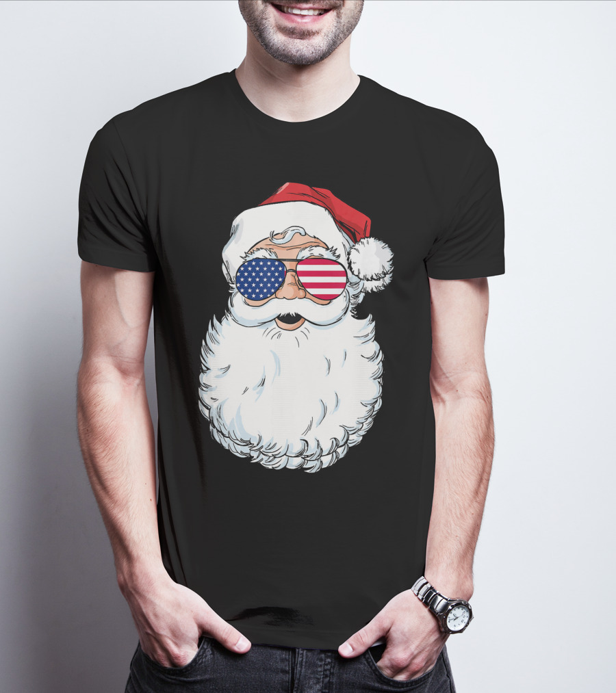 Santa Claus Patriotic USA Sunglasses Christmas T-Shirt
