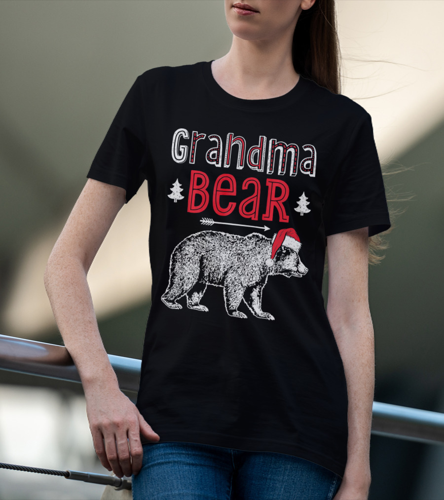 Grandma Bear Christmas Santa Hat Family Holiday Winter T-Shirt