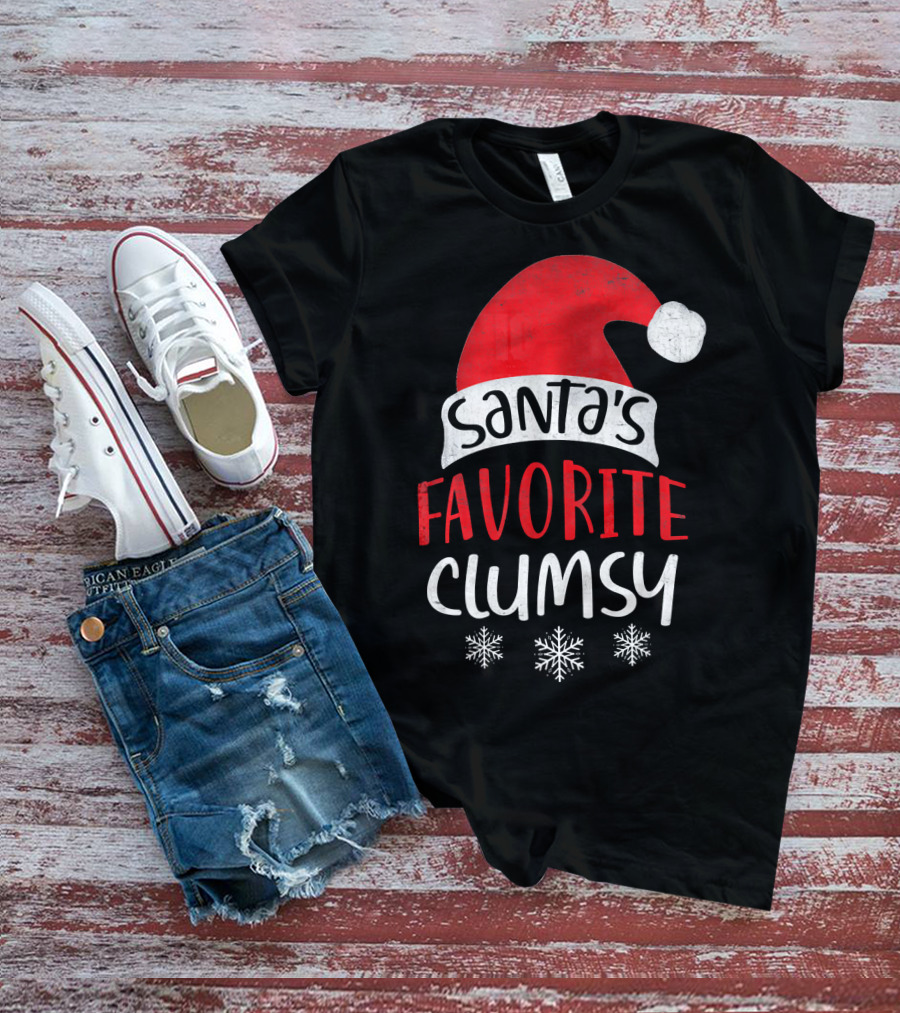 Santa's Favorite Clumsy Christmas Snowflakes Santa Hat T-Shirt