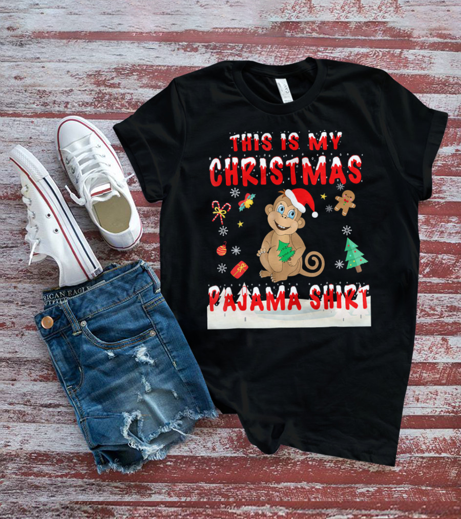 This Is My Christmas Pajama Shirt Cute Monkey T-Shirt