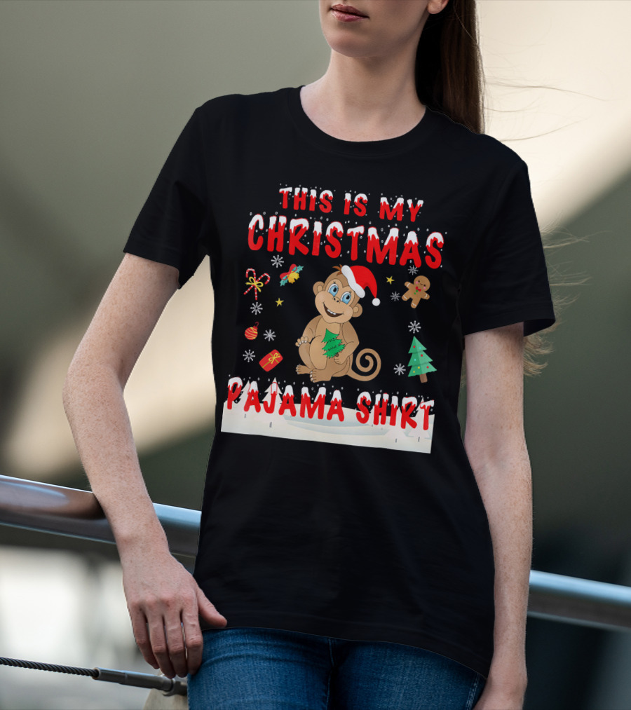 This Is My Christmas Pajama Shirt Cute Monkey T-Shirt