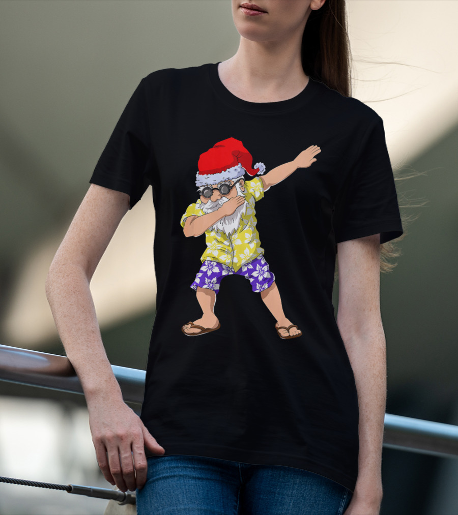Santa Claus Dabbing In Hawaiian Shirt Christmas In July T-Shirt