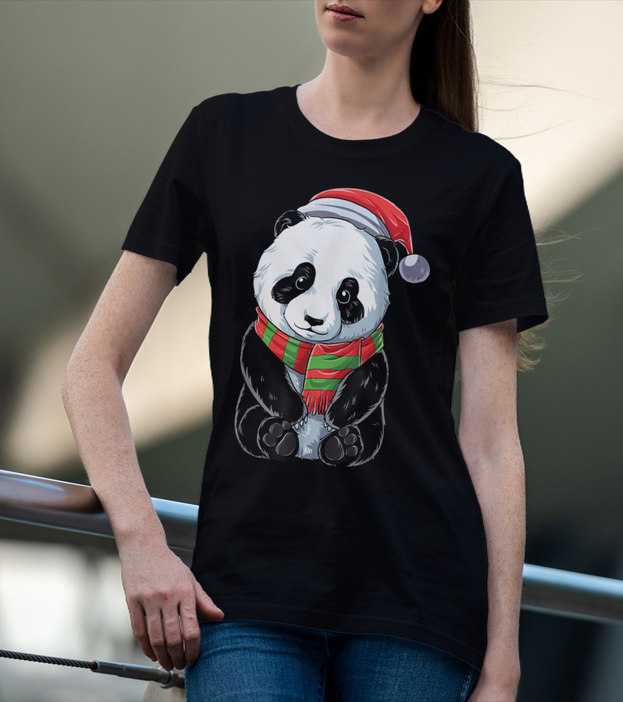Christmas Panda Santa Hat Pandas Festive Scarf T-Shirt