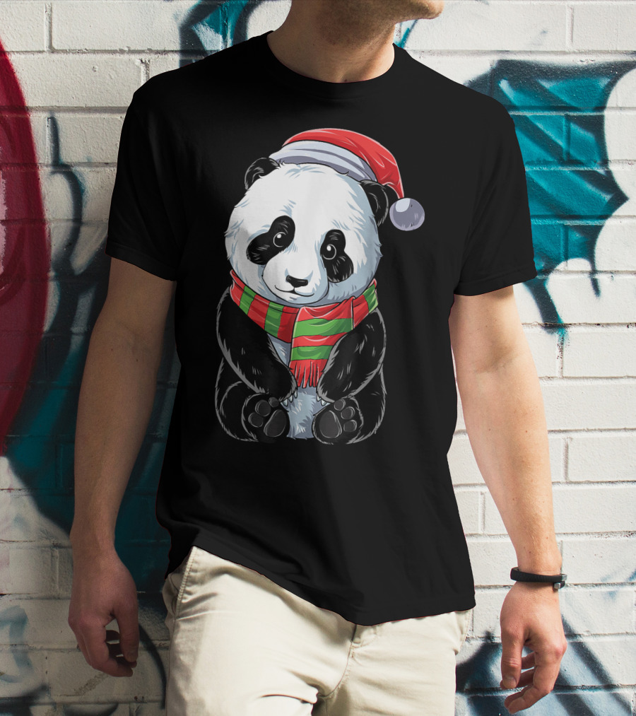 Christmas Panda Santa Hat Pandas Festive Scarf T-Shirt