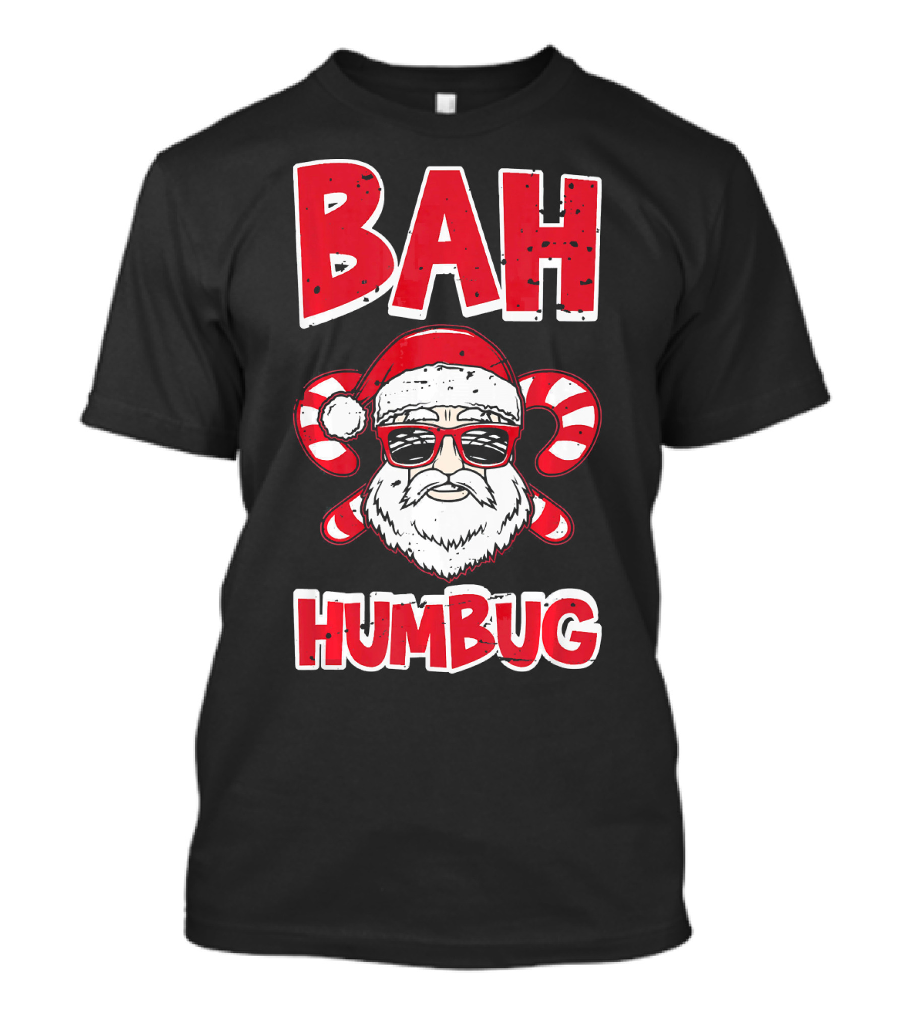 Bah Humbug Santa Candy Cane Glasses T-Shirt