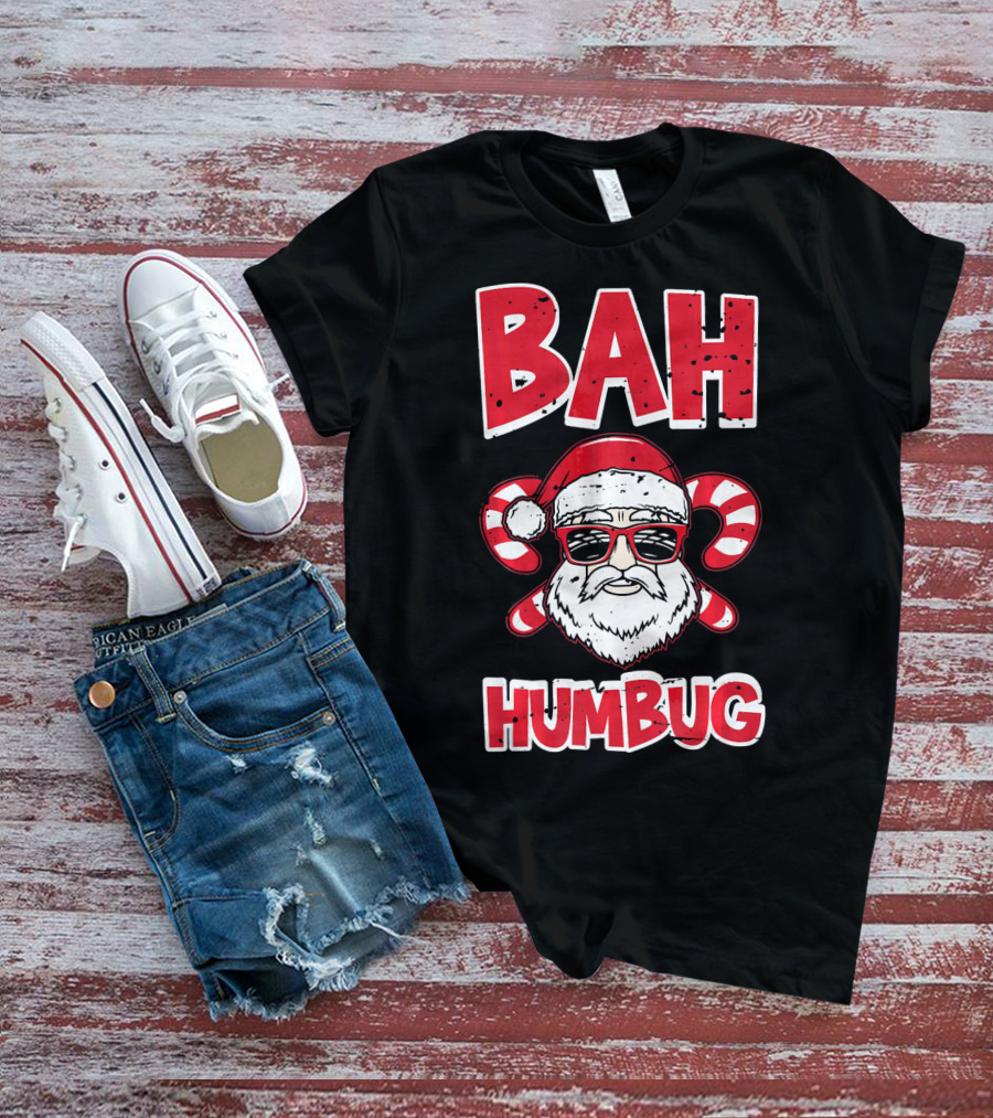 Bah Humbug Santa Candy Cane Glasses T-Shirt