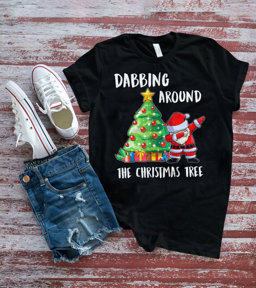 Dabbing Santa Claus Around The Christmas Tree T-Shirt