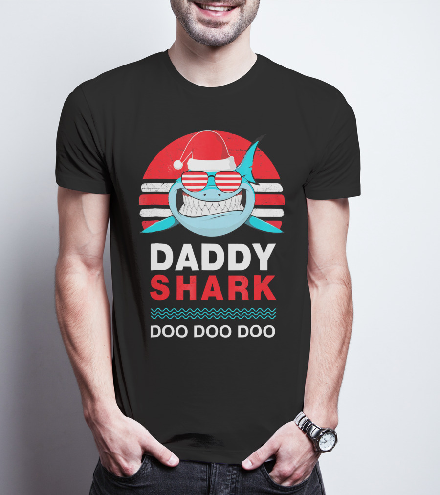 Daddy Shark Doo Doo Doo Christmas Santa Hat Family T-Shirt