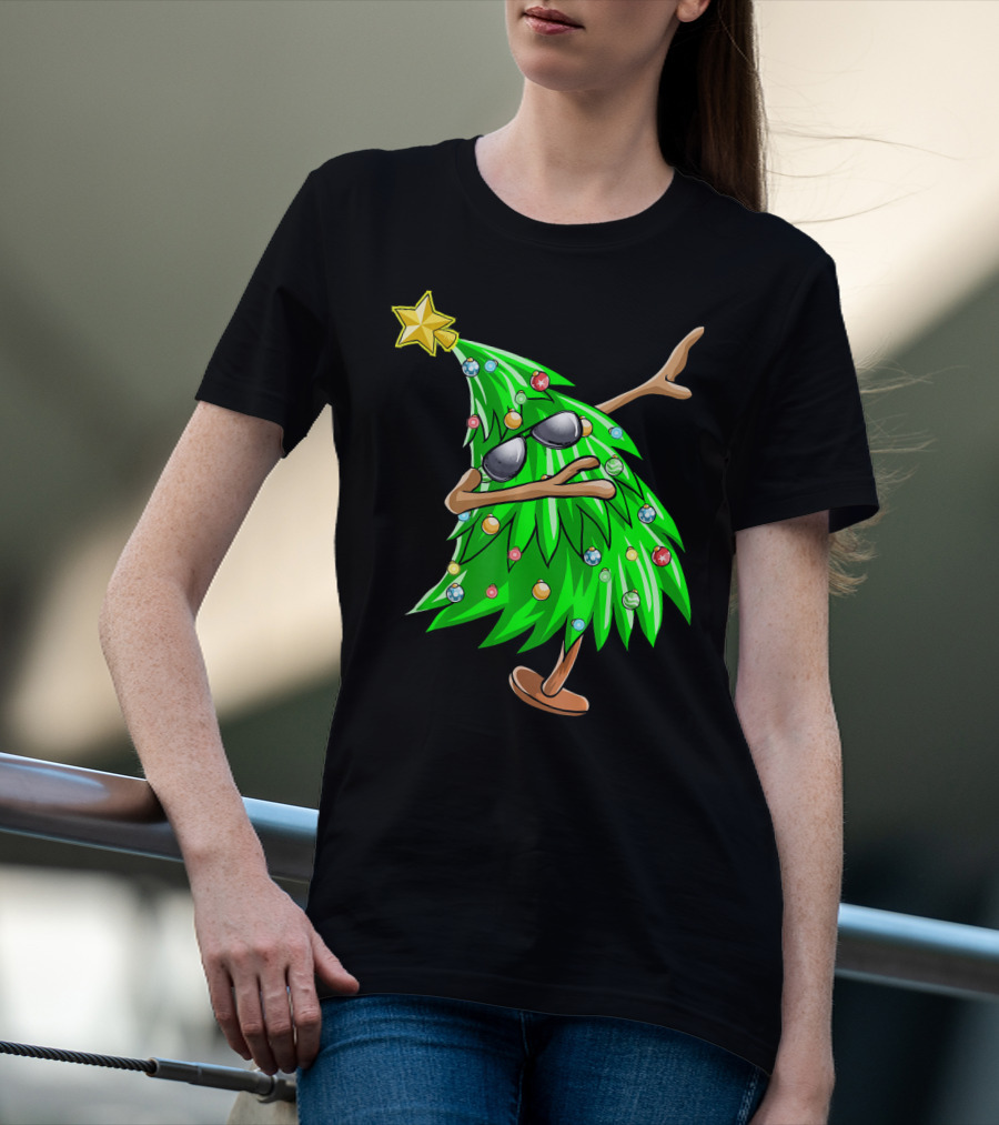 Dabbing Christmas Tree With Sunglasses And Star Topper T-Shirt