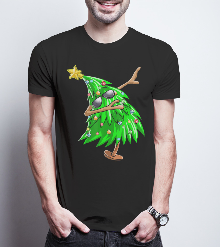 Dabbing Christmas Tree With Sunglasses And Star Topper T-Shirt