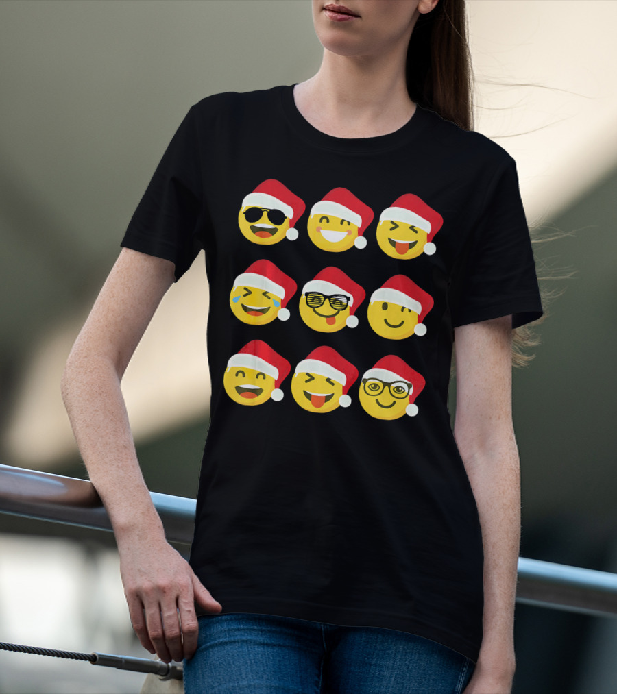 Christmas Funny Santa Emojis Faces T-Shirt