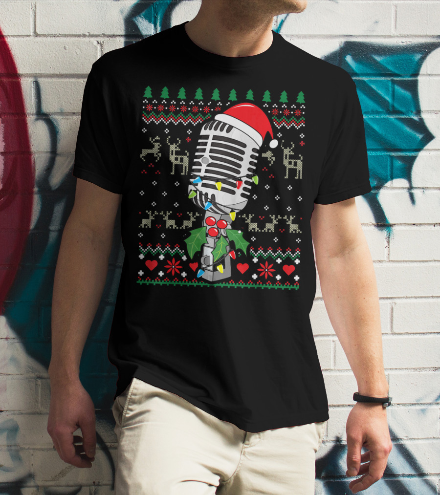 Singer Microphone Vintage Sing Christmas Holiday T-Shirt