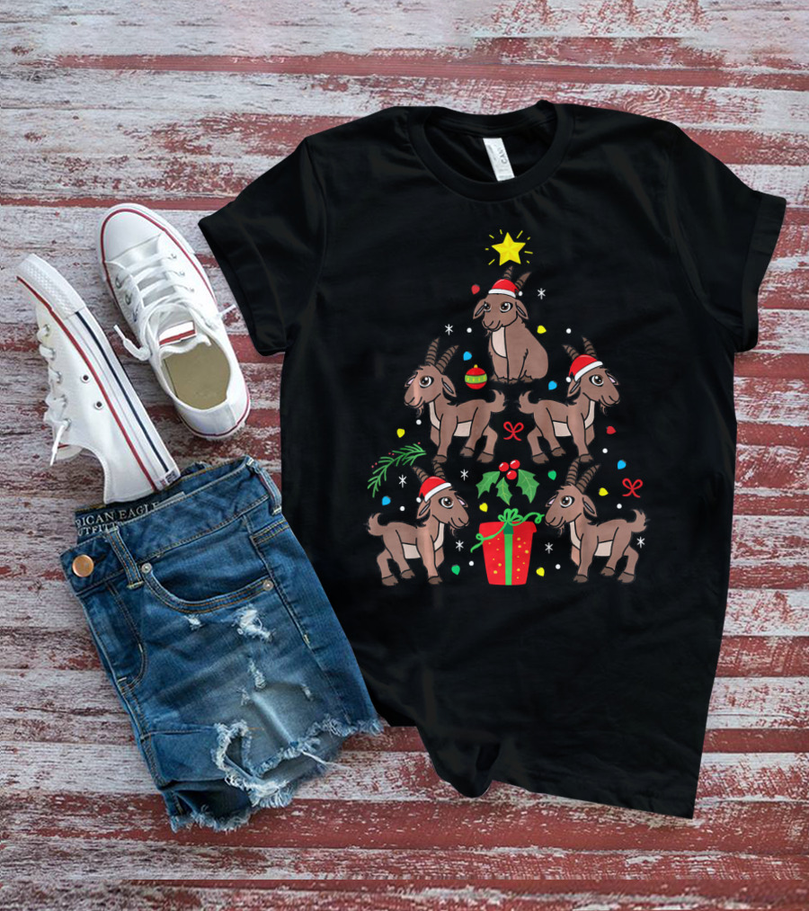 Goat Christmas Ornament Tree With Gifts And Stars T-Shirt