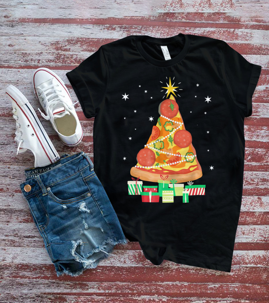 Pizza Christmas Tree Slice Festive Gifts T-Shirt