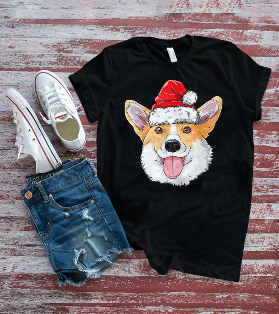 Corgi Wearing Santa Hat T-Shirt
