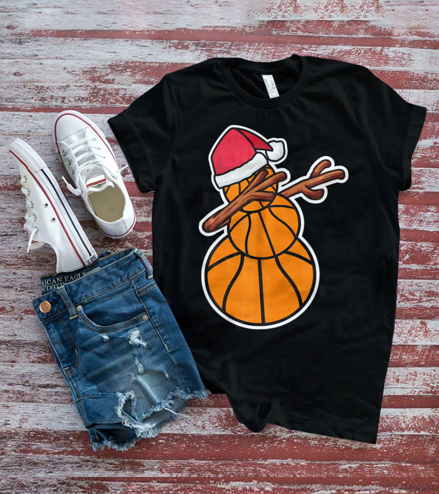 Basketball Snowman Dabbing Santa Hat T-Shirt