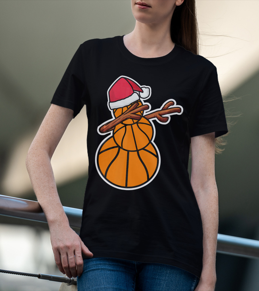 Basketball Snowman Dabbing Santa Hat T-Shirt