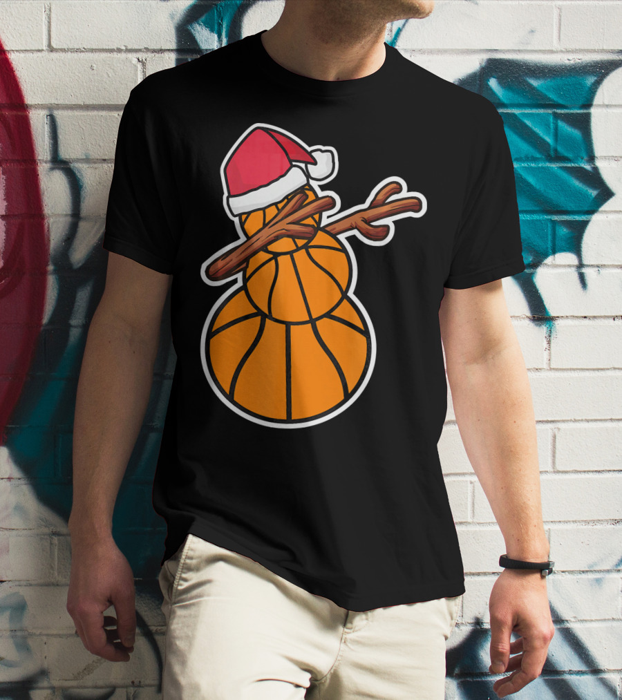 Basketball Snowman Dabbing Santa Hat T-Shirt