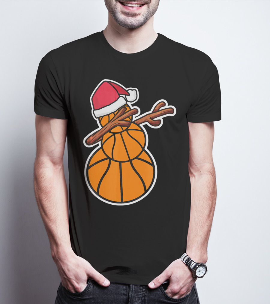 Basketball Snowman Dabbing Santa Hat T-Shirt