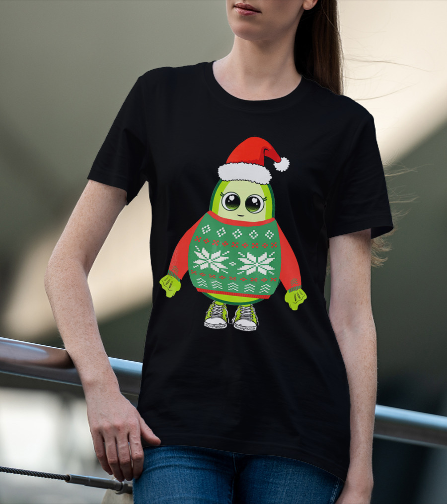 Santa Avocado Cute Christmas Sweater Sneakers T-Shirt