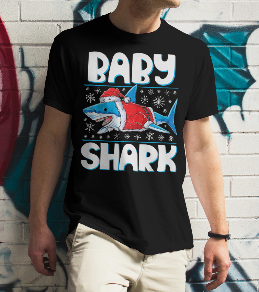 Baby Shark Santa Christmas Snowflakes T-Shirt