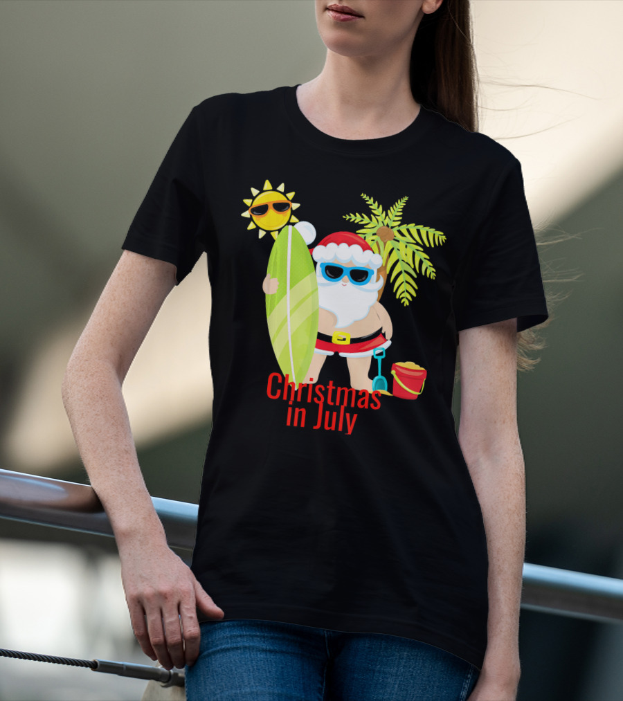 Christmas In July Beach Santa Surfer Sunny Holiday Fun T-Shirt