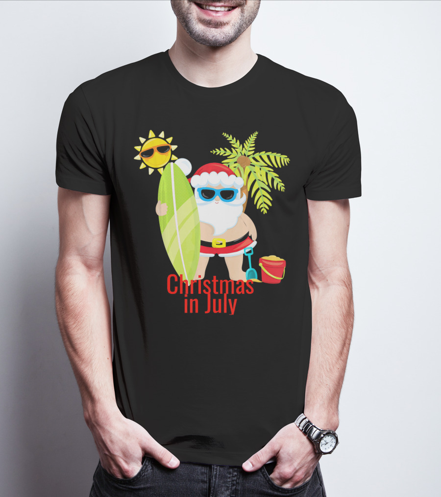 Christmas In July Beach Santa Surfer Sunny Holiday Fun T-Shirt