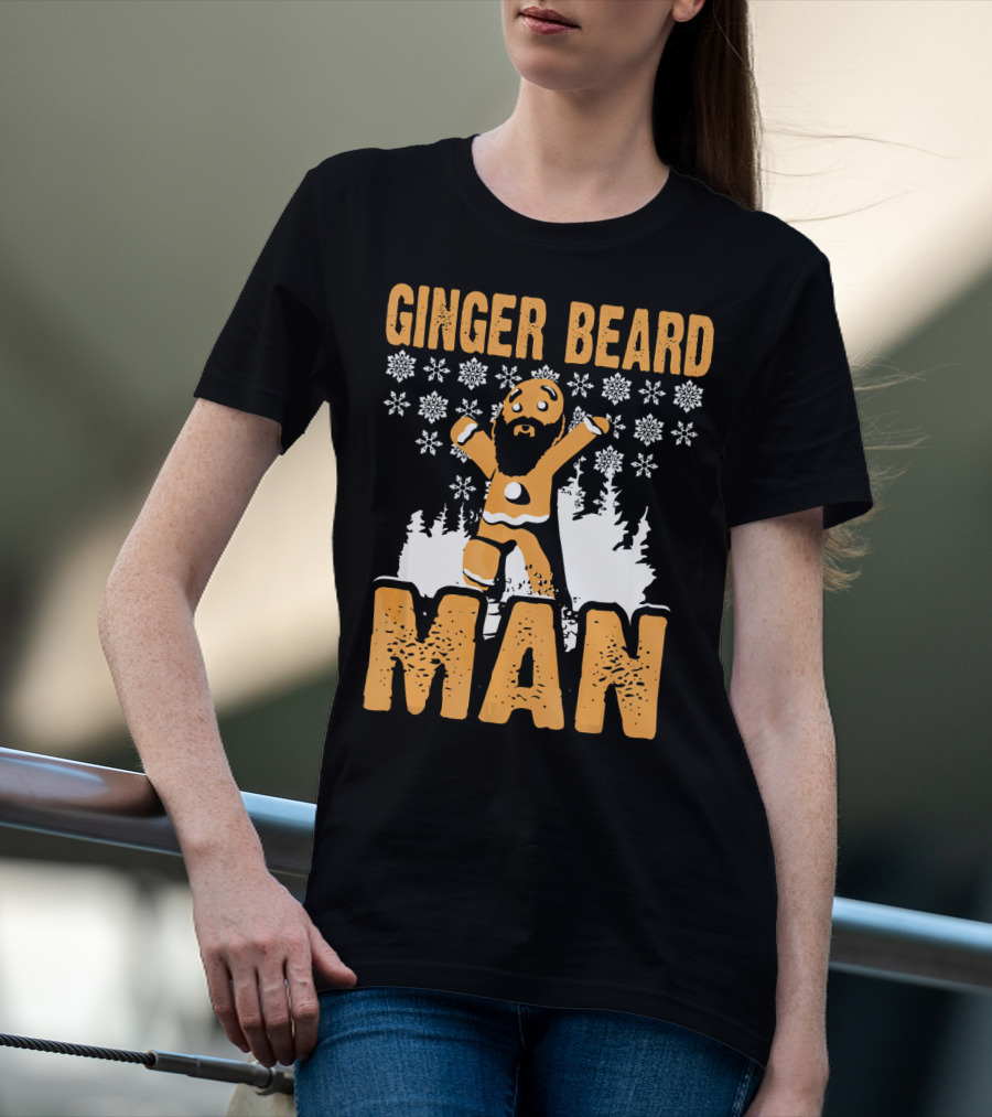 Ginger Beard Man Xmas Holiday Snowflakes Gingerbread T-Shirt