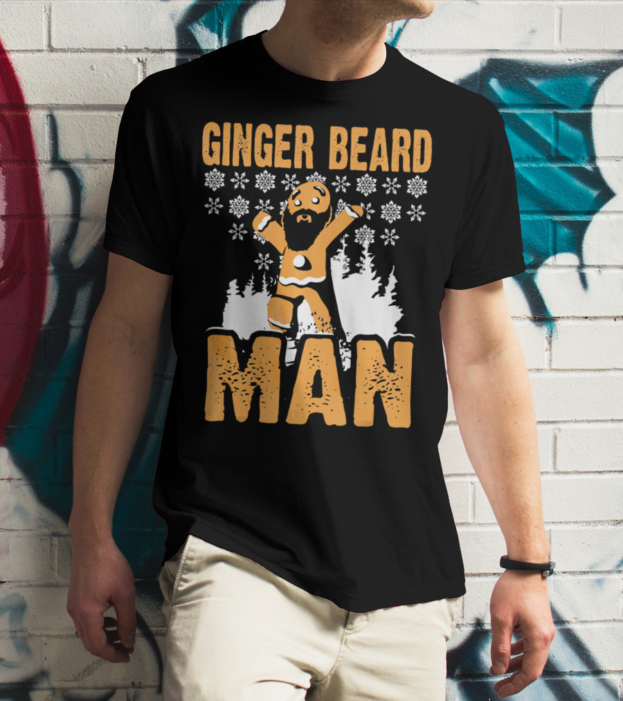 Ginger Beard Man Xmas Holiday Snowflakes Gingerbread T-Shirt