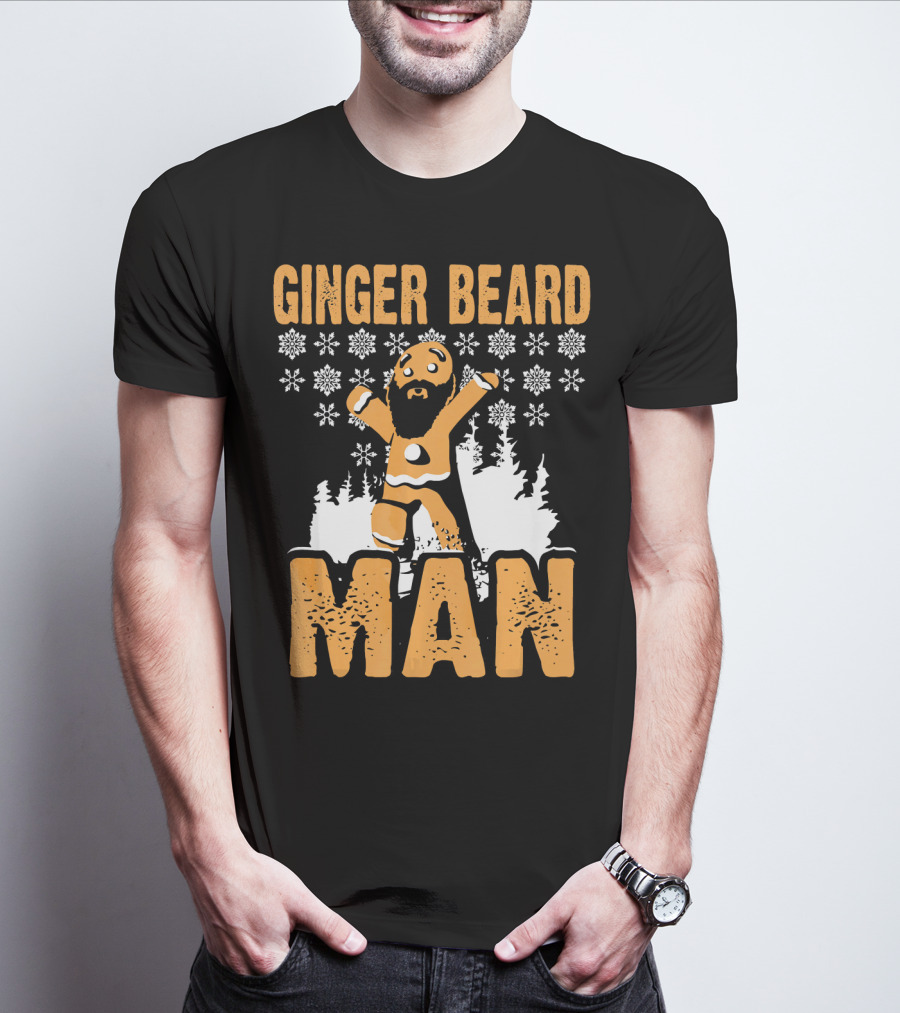 Ginger Beard Man Xmas Holiday Snowflakes Gingerbread T-Shirt