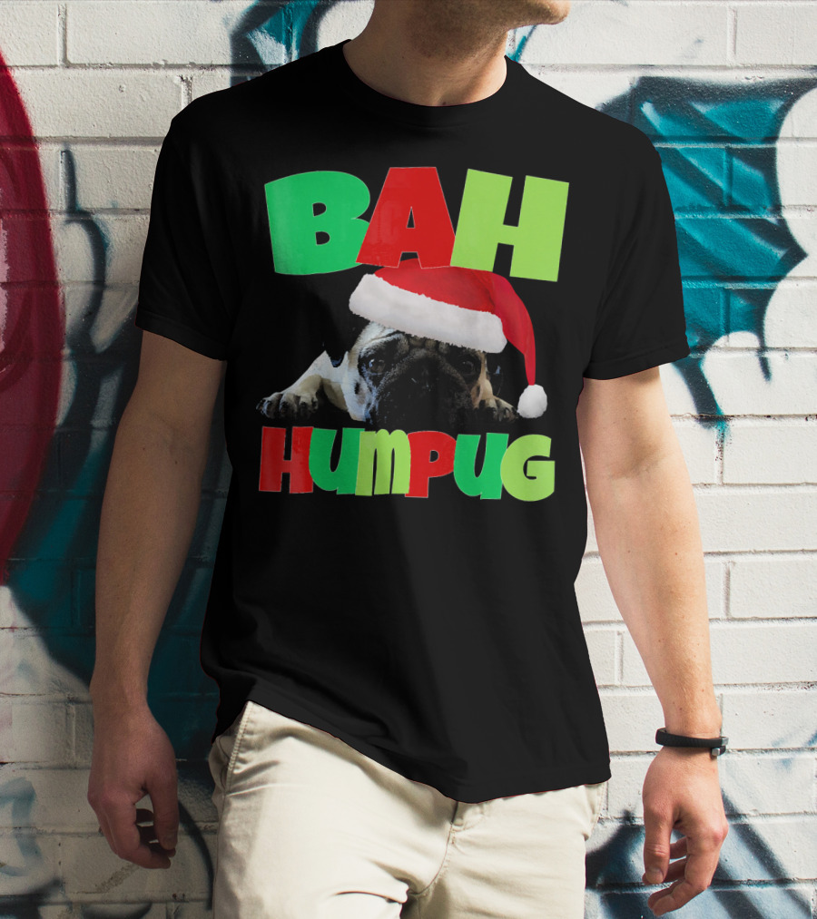 Bah Humpug Santa Hat Funny Grumpy Pug T-Shirt