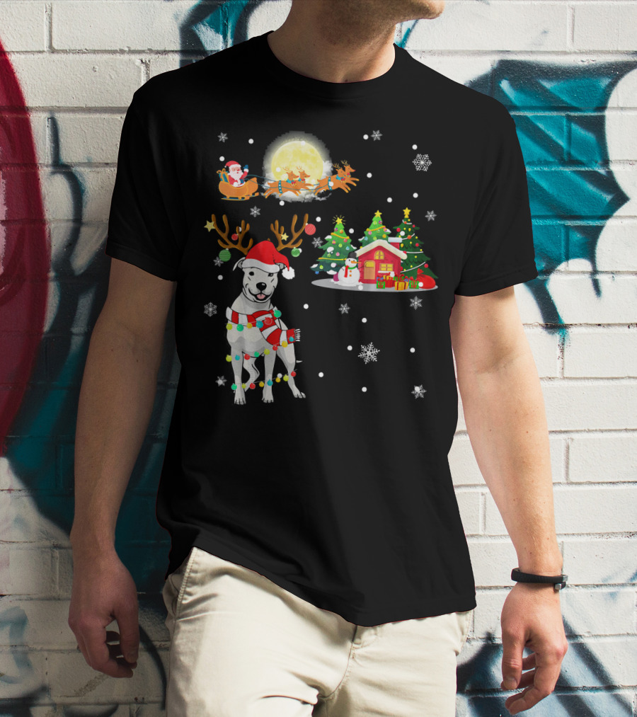 Santa's Sleigh And Festive Dogo Argentino Christmas Wonderland T-Shirt