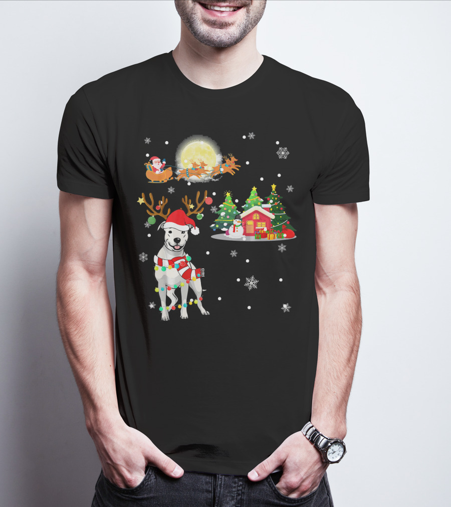 Santa's Sleigh And Festive Dogo Argentino Christmas Wonderland T-Shirt
