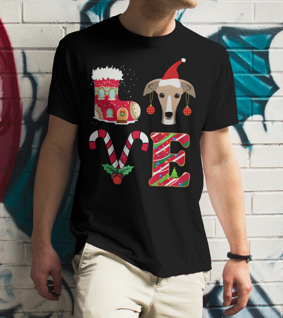 I Love My Greyhound Christmas Love Gingerbread Stocking Santa Hat Candy Cane Ornaments T-Shirt