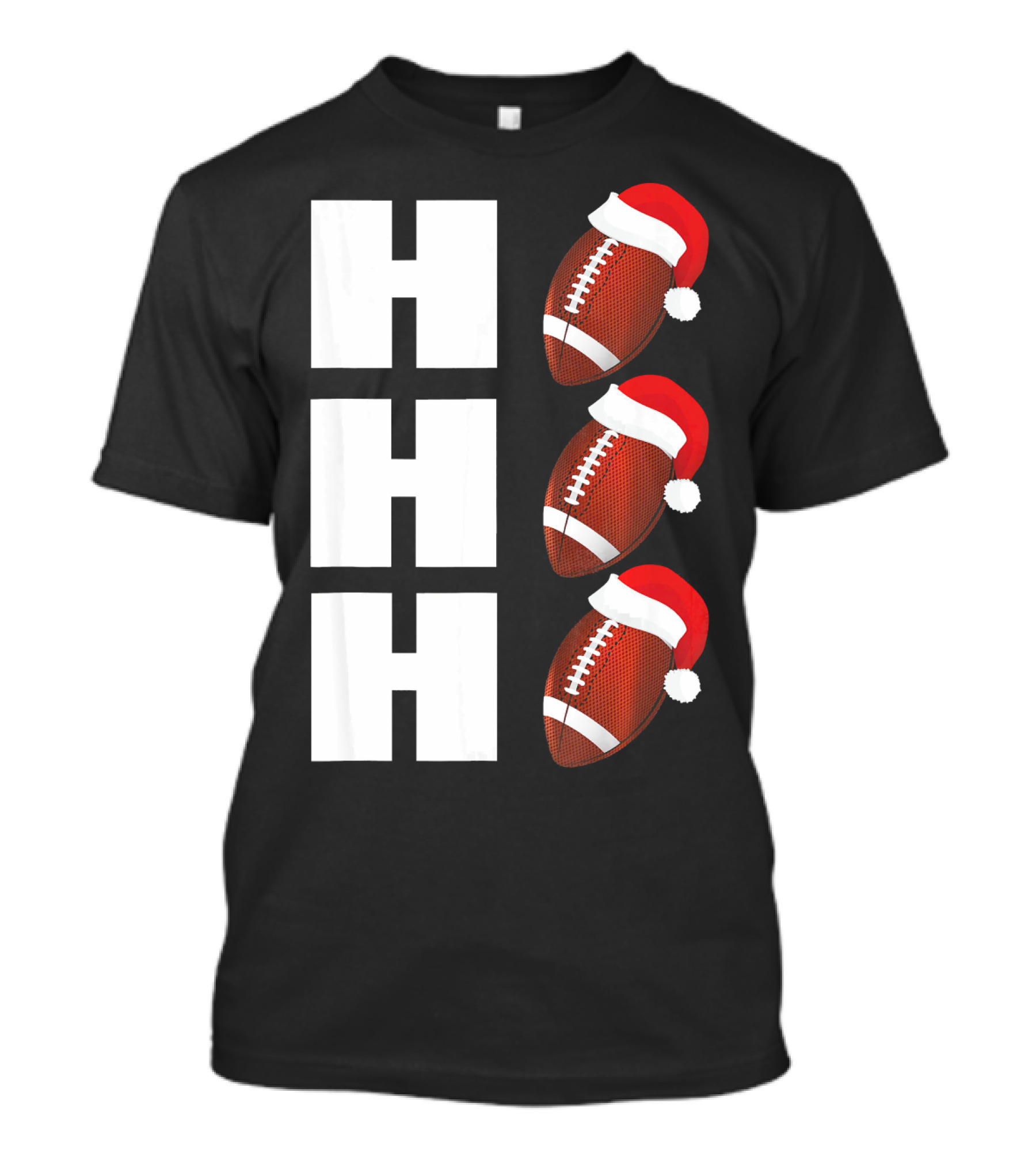 HO HO HO Santa Hat Football Christmas Humor T-Shirt
