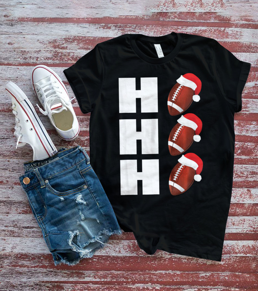 HO HO HO Santa Hat Football Christmas Humor T-Shirt