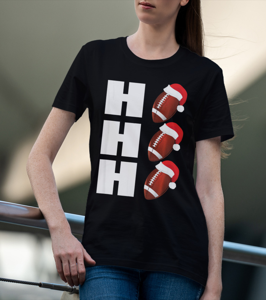 HO HO HO Santa Hat Football Christmas Humor T-Shirt